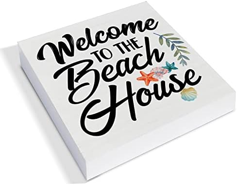Bem -vindo à caixa de madeira da casa de madeira, sinal de decoração da caixa de decoração da praia da praia de madeira Block Sign