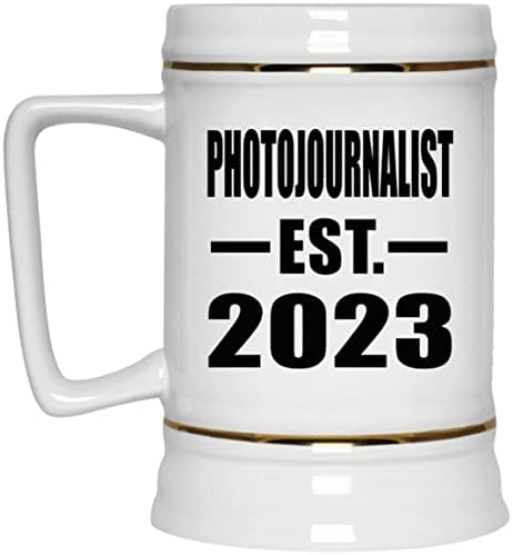 Designsify Photojornalist estabelecido est. 2023, caneca de 22oz de caneca de caneca de cerâmica de cerveja com alça para freezer,