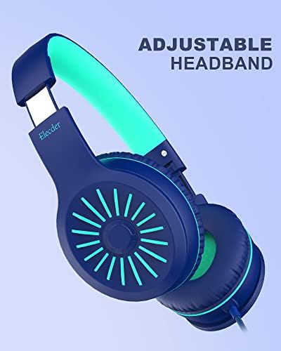 ELECDER I45 fones de ouvido com fio com MIC & I39 Kids Headphones- Jack de 3,5 mm ajustável em fones de ouvido para crianças para crianças Smartphone Kindle tablet infantil meninos meninos adolescentes azul e hortelã/cinza