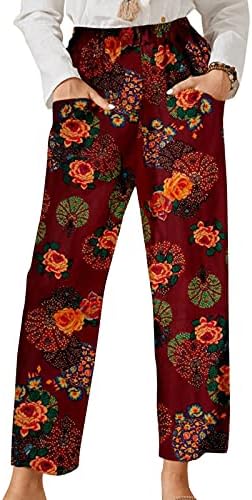 Calças de trabalho de trabalho elástico de Yalfjv Mulheres de bolso de bolso de bolso feminino da cintura feminina Elastic Retro calças