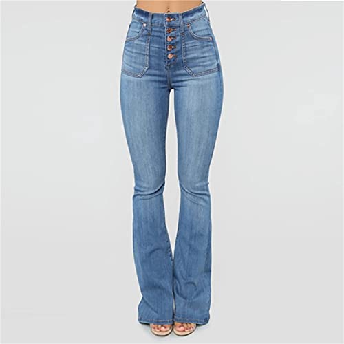 Mulheres Button Up Flare Jeans Jeans Slim Caist