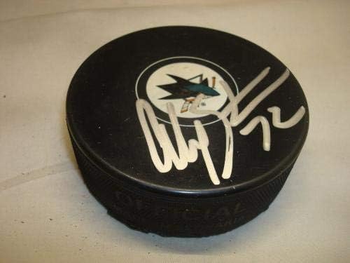 Alex Stalock assinou o San Jose Sharks Hockey Puck autografado 1A - Pucks autografados da NHL
