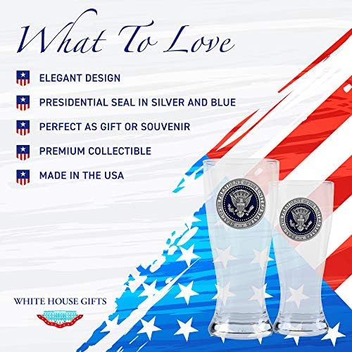 Presentes da Casa Branca: Medalhão Presidencial Medallion Pilsner Glass - Copos de cerveja com o símbolo presidencial