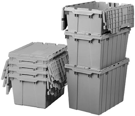 Akro-Mils 39160 Tote de armazenamento de plástico industrial com tampa conectada com articulação, cinza,