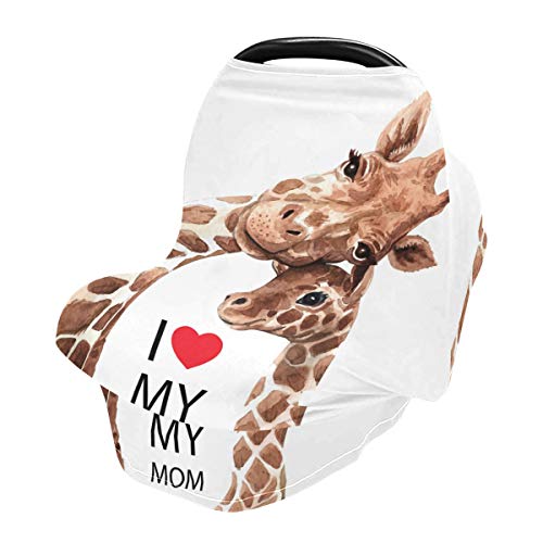 Chete Giraffe Baby Watercolor Baby Car Seat Covers - Canopy de carrinho Canopy Tampa de cadeira alta, dossel de carro de uso múltiplo, para bebês e mães que amamentam