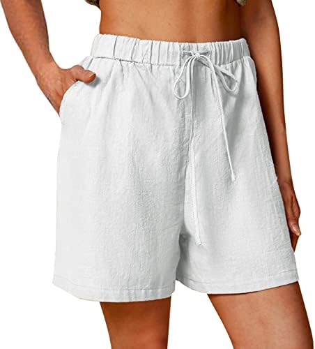 Shorts de verão complacentes para mulheres, bolsos elásticos de cintura elástica de cordão de cordão Capri calças de praia casual