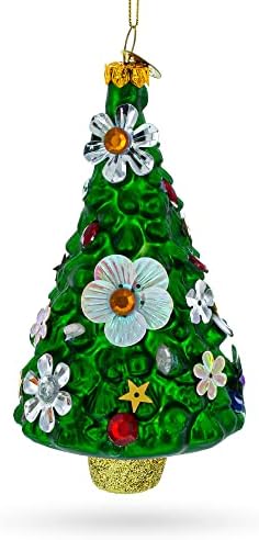 Árvore de Natal decorada com flores enfeites de Natal de vidro