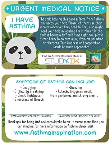 Cartão de assistência à asma infantil 3 PCs