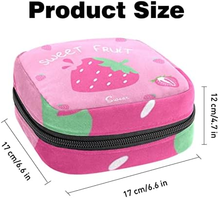 Bolsa de armazenamento de guardanapos sanitários de oryuekan, bolsa menstrual bolsa portátil guardas sanitária portátil sacos de armazenamento bolsa feminina bolsa de menstruação para meninas adolescentes mulheres mulheres, cartoon frutas morango rosa doce