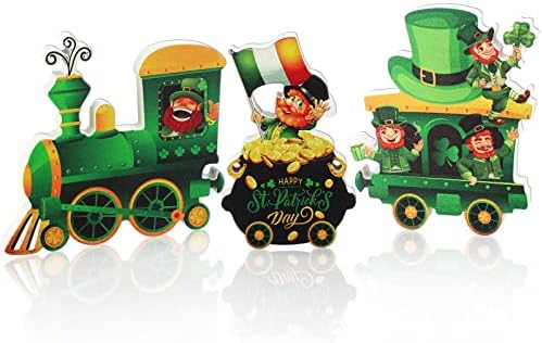 3 Peças St. Patricks Day Leprechaun Express Train Table Decor de madeira São Patrick Patrick Sinha da estatueta Sitter Sitter