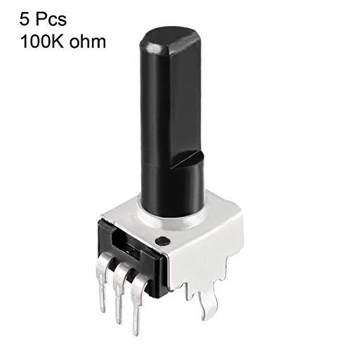 Potenciômetro de filme de carbono uxcell 100k resistores variáveis ​​de volta única e semi -eixo D Tipo D tipo D Design 5pcs