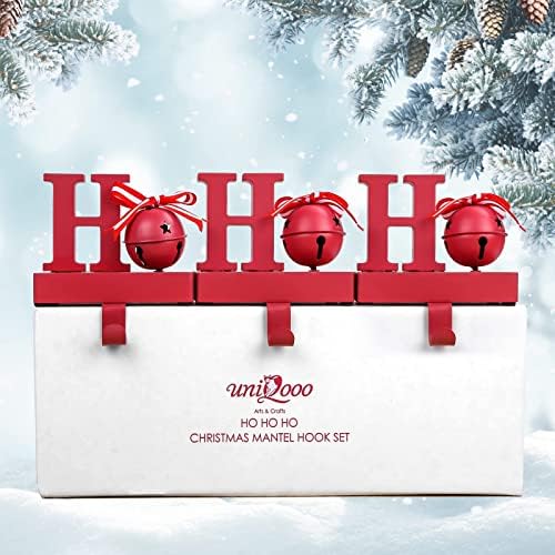 Uniqooo Red Hohoho Stocker Holder de 3, max 2 libras, serviço pesado, fundo acolchoado, Hohoho Christmas Mantel ganchos de lareira