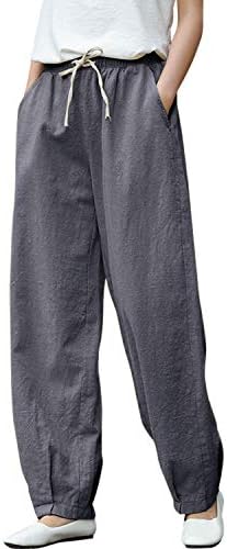 Safeeye Women's Loose Linen Pants Casual Lares Legas de cordão Striaght Fit Trouser