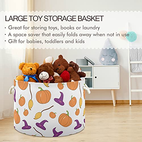 Grande cesta de armazenamento redondo - Pumpkin Happy Halloween Lavanderia e cesta de brinquedos Bin Storage para sala