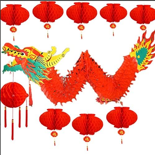 10 peças lanternas de papel vermelho chinês e 10 peças de parede não marque os ganchos decorações do festival para