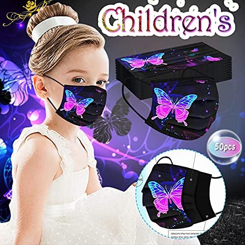 JMETRIE 50pc Kids Disponível Máscara Face Máscara Impressão Máscara Preta Máscara Face Máscara Conflita respirável Para crianças meninas meninas