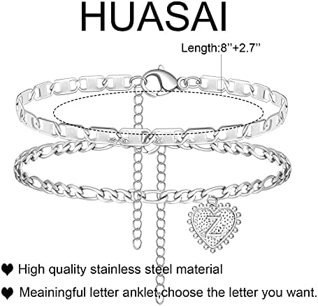 Huasai Silver Inicial Tornozeleta para mulheres Silver Cuban Link Tornillet Bracelet for Mulher Men Men Dainty Nome do tornozelo para meninas adolescentes