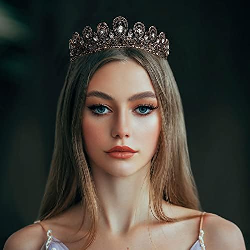 AW Coroas negras para mulheres, Rainha Crown - Cabeças de tiara barrocas para acessórios para cabelos de concurso de casamento