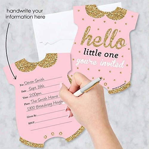 Big Dot of Happiness Hello Little One - Rosa e ouro - Convites de preenchimento em forma - Cartões de convite de chá de