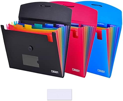 Arquivo de expansão de 7 bolsos 3pcs, pasta de arquivo expansível de plástico - preto e azul e vermelho