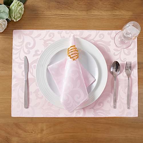 Hommxjf 4 peças rolam damasco jacquard placemats rosa claro, 13 x 19 polegadas protegem o calor da superfície e tapetes de jantar resistentes a manchas