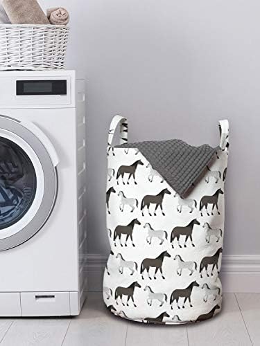 Bolsa de lavanderia com estampa de animal lunarável, padrão repetitivo simples com cavalo e pônei maduros, cesta de cesto com