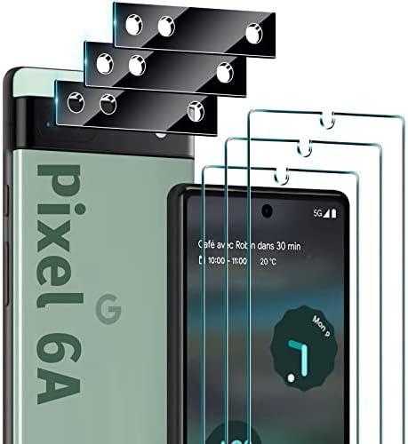[3 + 3 pacote] Pixel 6A Protetor de tela + Protetor de lente da câmera, HD Clear, anti-arranha, impressão digital Compatível