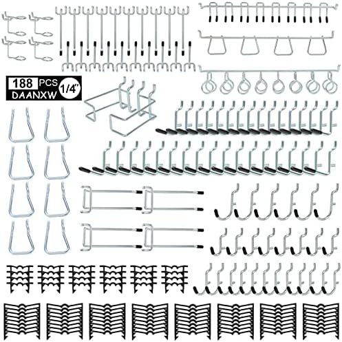 Daanxw Kit de Acessórios para Pegboard de 1/4 de polegada, ganchos de pegboard de 1/4 de polegada, ganchos de metal para