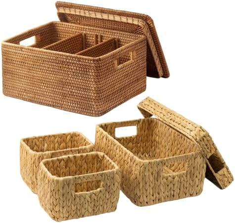 Gaiamade Handywoven Basket com tampa, cesta de armazenamento de vime natural