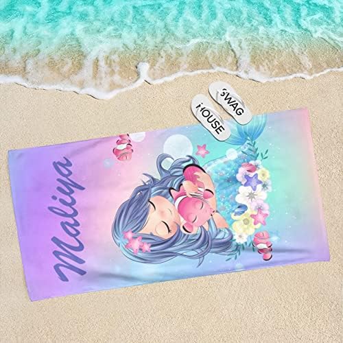 Toalhas de praia personalizadas para crianças toalhas de praia personalizadas com nome para meninas mulheres adultos banheira piscina de praia natação