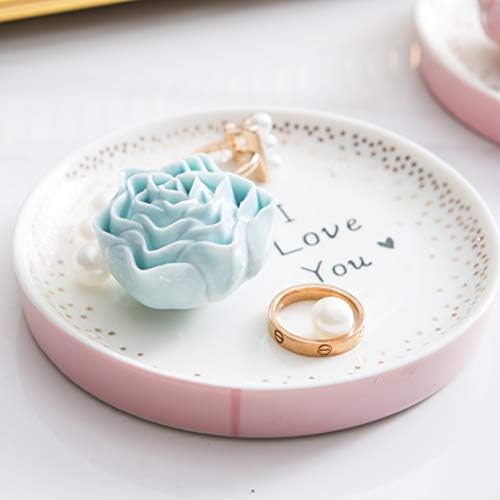 JoJuno Ceramic Ring Suport Dish Dish Decorative Jewelry Plate Tinket Bandeja - I Love You Flower Dish