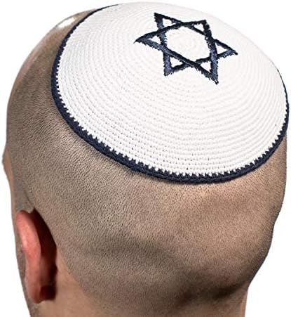 Estrela branca e azul escura de David Cotton Kiphah Yarmulke judeu Yamaka Kippa Israel Cap Judaica