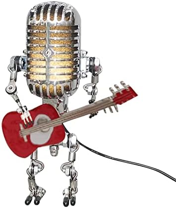 Lâmpada de robô de guitarra de microfone vintage, lâmpada de mesa de mesa leve e de mesa leve de tamanho de metal