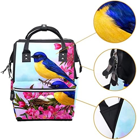 Mochila de viagem Guerotkr, bolsas de fraldas, bolsa de fraldas da mochila, padrão de animal de planta de flor vermelha de pássaro