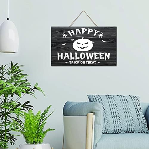 Feliz truque de Halloween ou tratamento de madeira placa de placas de fazenda sala de jantar decoração de parede de madeira placa de madeira pintada de abóbora Specter Spider Web Wood Sign para escritórios de cozinha 6x10 polegadas