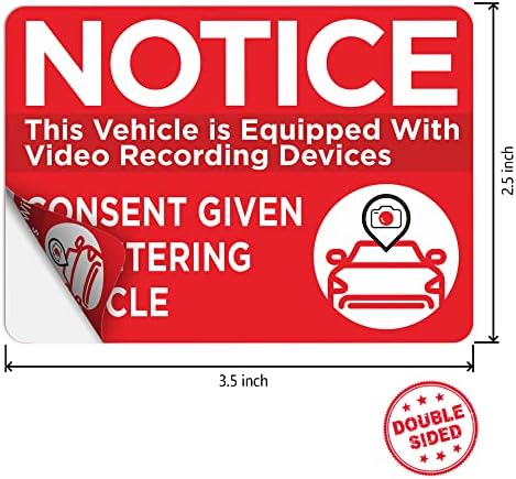 Observe o veículo está equipado com os dispositivos de gravação de vídeo consentimento, inserindo adesivos de carro-7 pacote de dupla face 3,5 x2,5 decalque de vinil, protegido por UV, à prova d'água, cascas e palitos