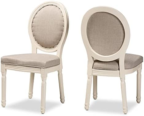 Baxton Studio Louis Fabric Backrest French Inspired Fabric Grey Fabric estofado e branco White acabou para cadeira