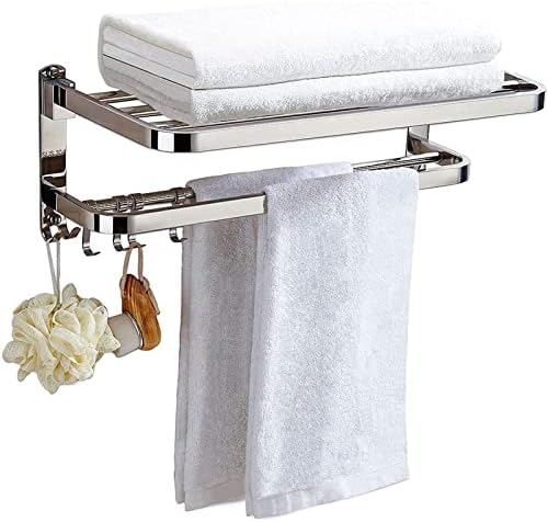 Rack de toalhas montado na parede, 304 organizador de prateleira de toalha de chuveiro duplo de aço inoxidável, com gancho, para o banheiro de cozinha, lavatório, 40 cm