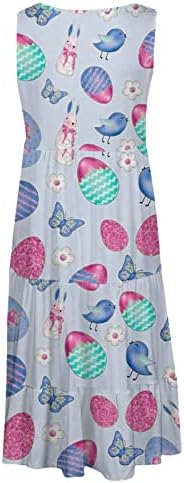 Vestido de estampa de ovo de Páscoa para mulheres 2023 Vestido casual de verão Boho vestido de mangas com cintura alta midi