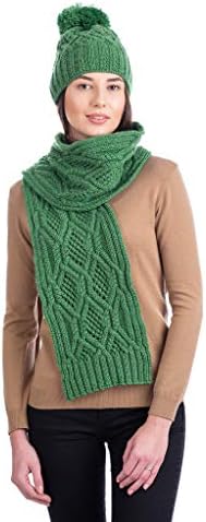 SAOL - Merino Wool Irish Aran Cable Knit Bobble Hat for Women