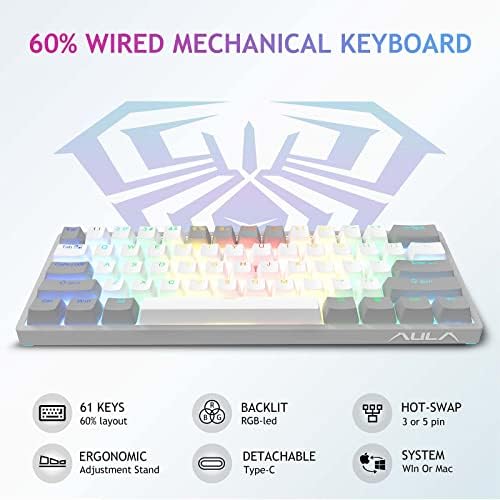 AULA 60 % do teclado mecânico e RGB Gaming Mouse Combo