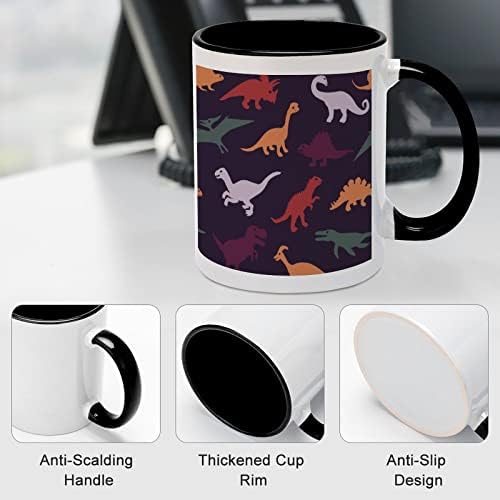 Dinossauros multicoloridos caneca cerâmica Creative Black Inside Coffee Cup Handle Dururs Canecas Exclusivas Presentes