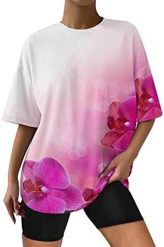 Camisetas gráficas de grandes dimensões para mulheres, mangas de tripulantes impressos de padrões camisetas confortáveis