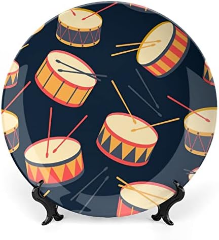 Placas de cerâmica redonda de placa decorativa padrão de tambores com suporte para decoração de casamento em casa