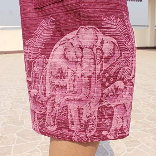 Raanpahmuang Stripe Cotton Fisherman Shorts North Thai Woodblock Artwork and Belt Art