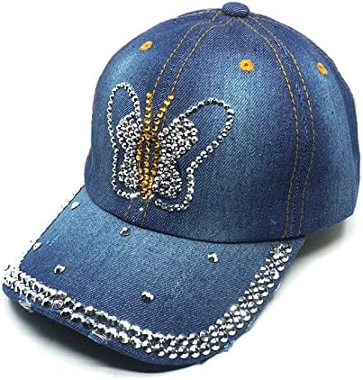 Capitões de beisebol para mulheres Trendy bling borboleta ajustável strasson letra jeans snapback pai chapéu casual chapéus de sol