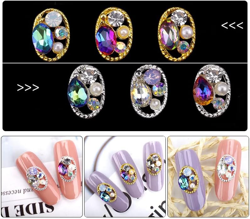 10pcs hollow oval strassões pérolas encantos de pérolas beleza unhas de jóias acessórios de jóias metal para decoração