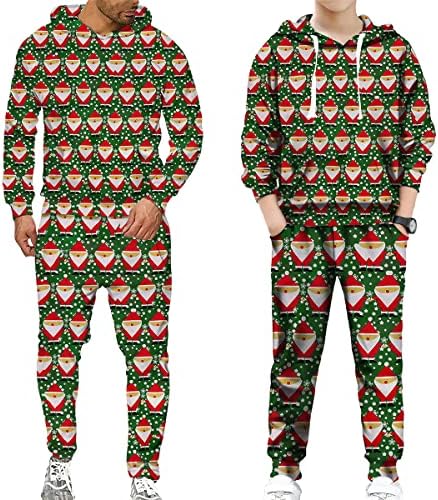 Papai Noel Impressão de mangas compridas calças de capuz para adultos capuz de natal mai
