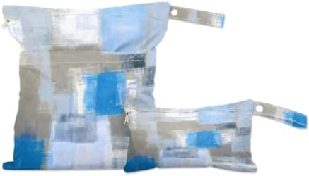2pcs Saco de água molhada à prova d'água Azul e cinza Pintura de arte reutilizável Saco de fraldas de pano de bebê lavável com dois