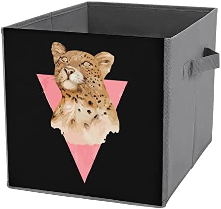 Cubos de armazenamento de leopardo rosa com alças bancos de tecido dobráveis ​​Organizando cestas para prateleiras armário